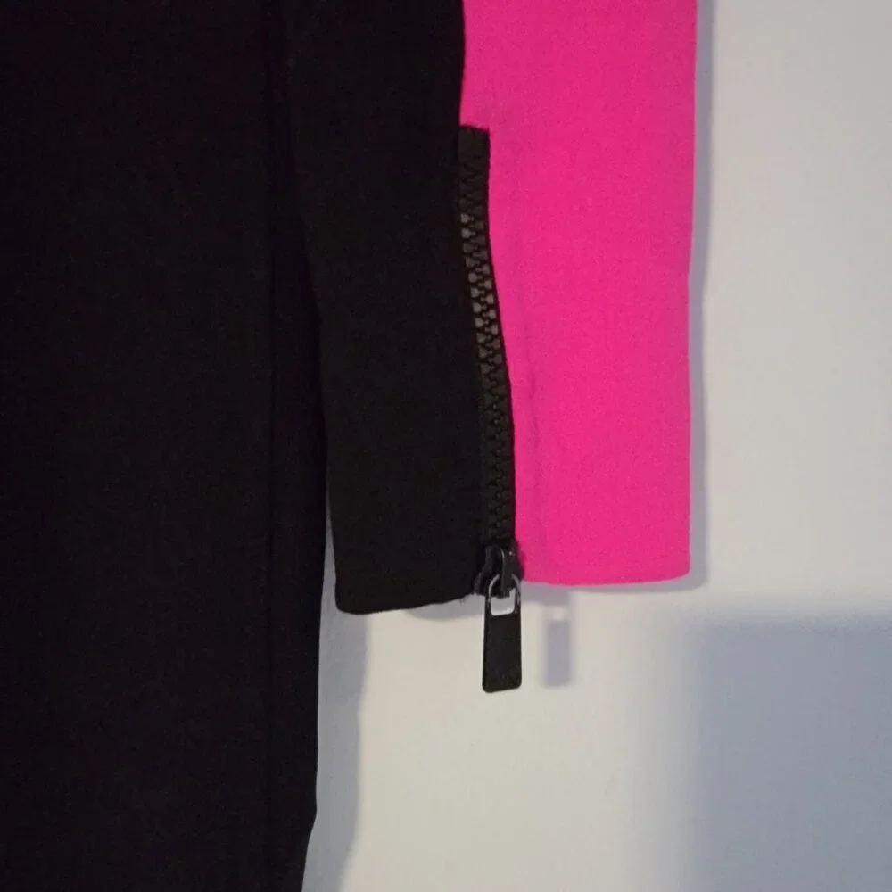Michael Kors Dress Hot Pink Black Colorblock Virgin Wool Long Sleeve Sz‎ 2 NWOT